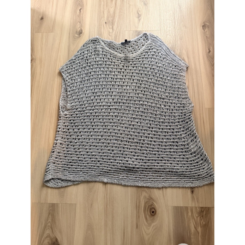 Eileen Fisher Women's Sequin Cotton Mesh Pullover Sweater Silver‎ Size XL